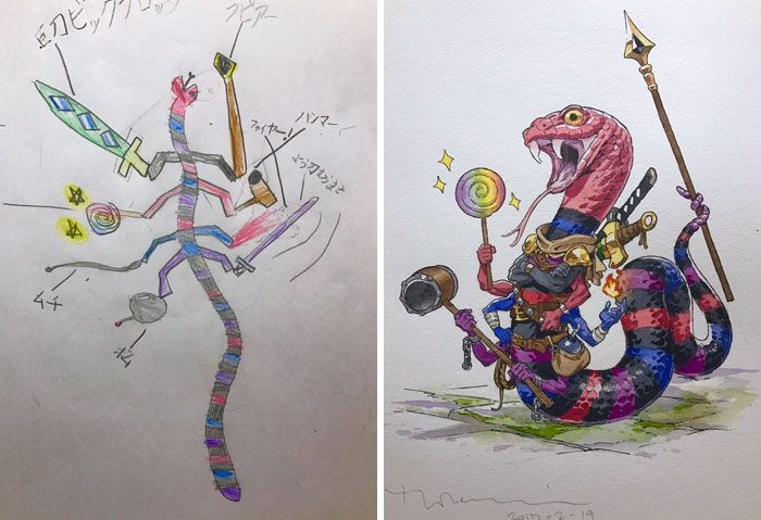 Dad Turns His Sons’ Doodles Into Amazing Anime Drawings