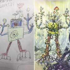Dad Turns His Sons’ Doodles Into Amazing Anime Drawings