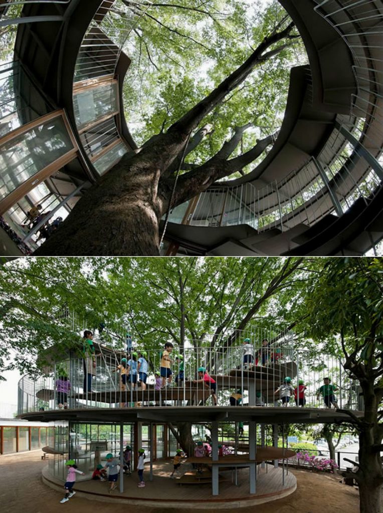 Structures And A Tunnel Built Around Trees
