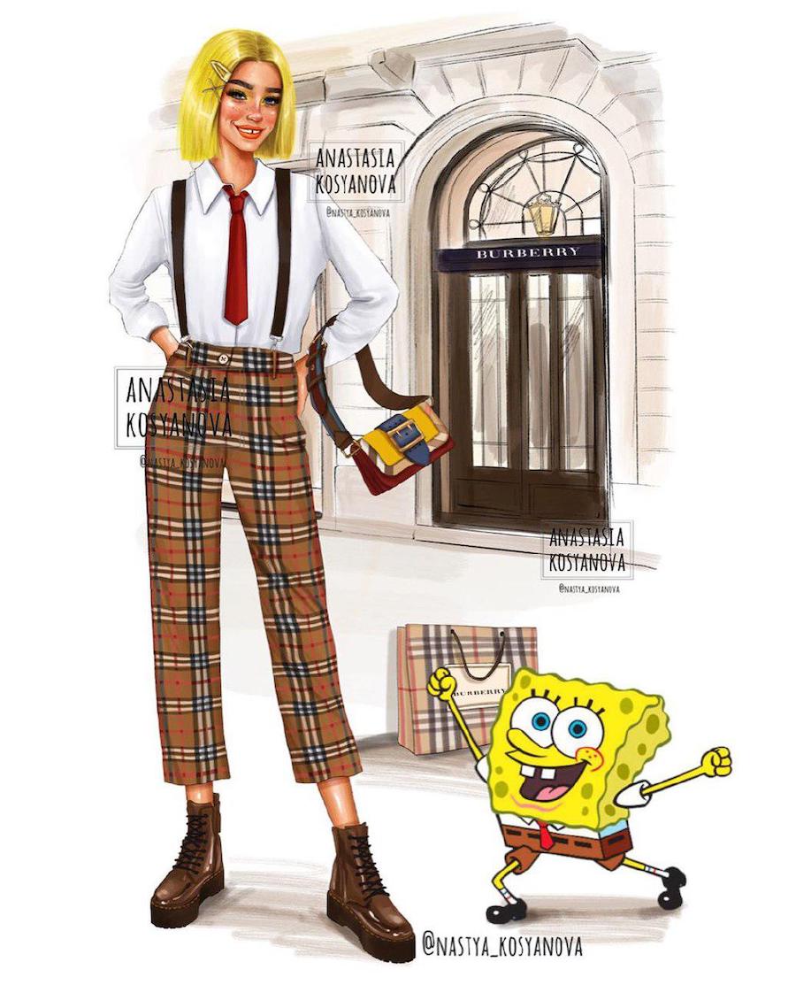 Sponge Bob | Fashion Illustrator Makes Cartoon Characters Stylish and Trendy